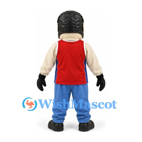 Man Mascot Costume with Black Hair Sunglasses Red Vest and Blue Trousers