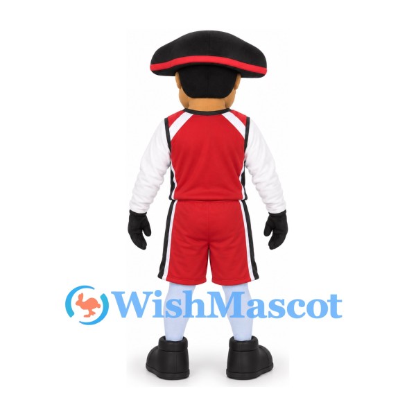 Patriot Mascot Costume in Red Uniform with Black Tricorn Hat