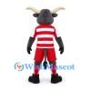 Bull Mascot Costume in Gray with Red and White Striped Sports Uniform