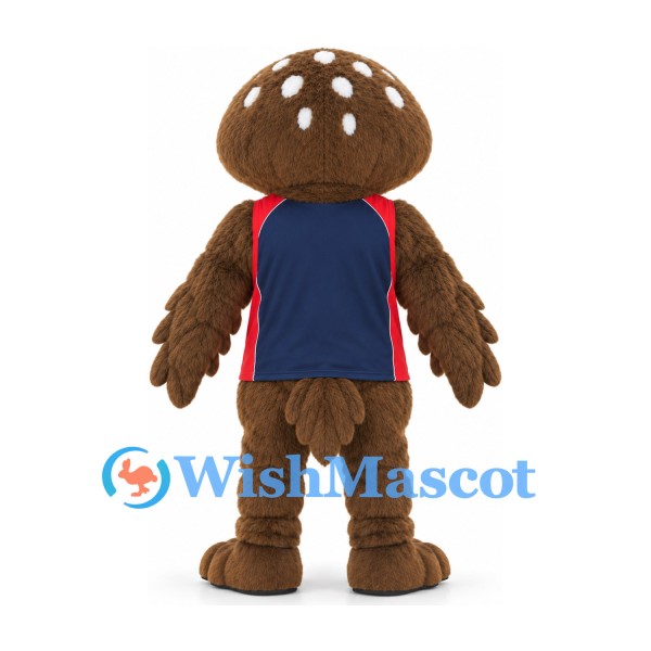 Owl Mascot Costume in Brown with Navy Sports Shirt and Red Headband