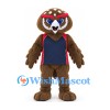 Owl Mascot Costume in Brown with Navy Sports Shirt and Red Headband