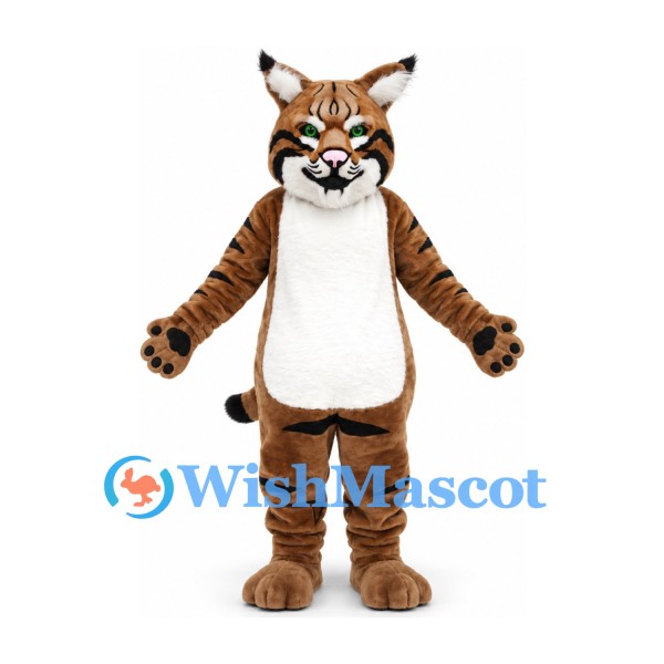 Lynx Mascot Costume in Brown with White Belly and Black Markings
