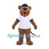 Rat Mascot Costume in Brown with White Shirt and Navy Cap