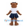Rat Mascot Costume in Brown with White Shirt Navy Skirt and Hair Bow