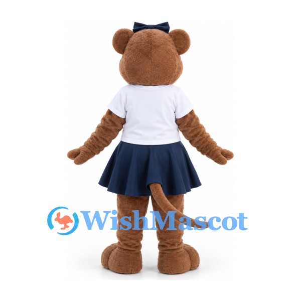 Rat Mascot Costume in Brown with White Shirt Navy Skirt and Hair Bow