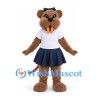 Rat Mascot Costume in Brown with White Shirt Navy Skirt and Hair Bow