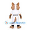 Cat Mascot Costume in Tan and White with Karate Uniform and Black Belt