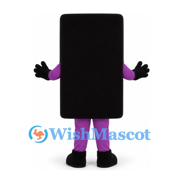Rectangle Mascot Costume in Black with Purple Arms and Legs