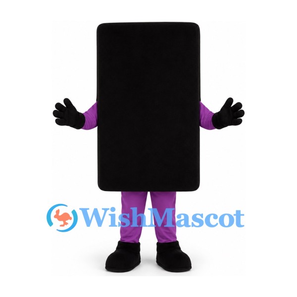 Rectangle Mascot Costume in Black with Purple Arms and Legs