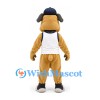 Bulldog Mascot Costume in Tan with White Sports Jersey and Navy Cap