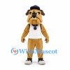 Bulldog Mascot Costume in Tan with White Sports Jersey and Navy Cap