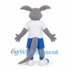 Kangaroo Mascot Costume in Gray with White Shirt and Blue Shorts