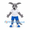 Kangaroo Mascot Costume in Gray with White Shirt and Blue Shorts