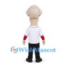 Colonial Man Mascot Costume with Gray Wig White Baseball Shirt and Black Trousers