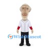 Colonial Man Mascot Costume with Gray Wig White Baseball Shirt and Black Trousers