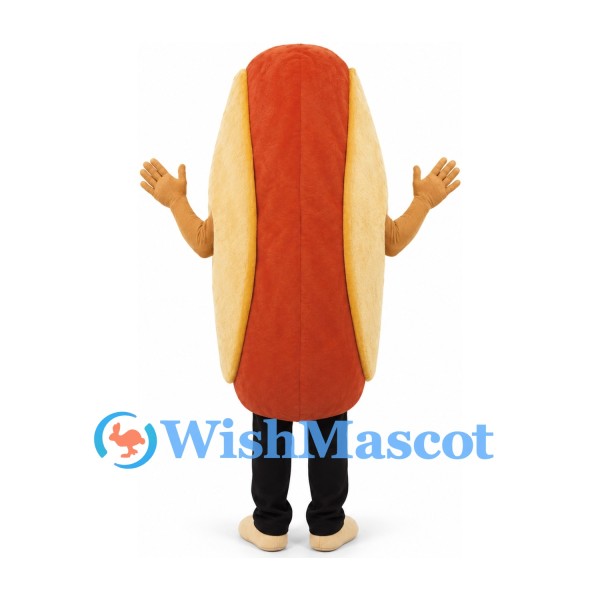 Hot Dog Mascot Costume with Mustard Stripes and Tan Bun