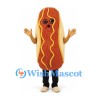 Hot Dog Mascot Costume with Mustard Stripes and Tan Bun