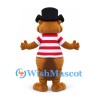 Beaver Mascot Costume in Brown with Black Bowler Hat and Red Striped Shirt