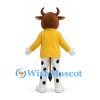 Bull Mascot Costume in Brown with Yellow Jacket and Spotted White Trousers