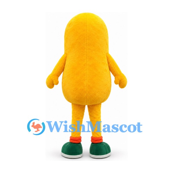 Yellow Character Mascot Costume with Rounded Body Bow Tie and Green Shoes