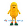 Yellow Character Mascot Costume with Rounded Body Bow Tie and Green Shoes