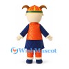 Boy Mascot Costume in Red and Navy Traditional Outfit with Decorative Hat