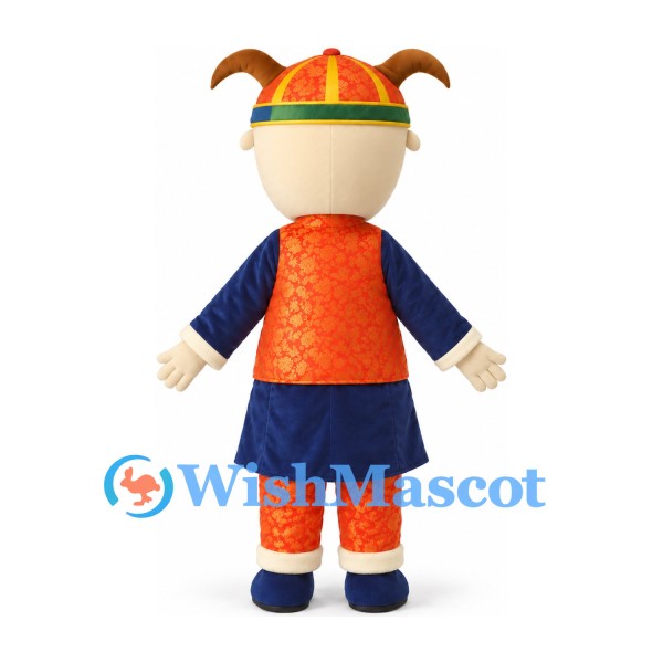 Boy Mascot Costume in Red and Navy Traditional Outfit with Decorative Hat