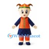 Boy Mascot Costume in Red and Navy Traditional Outfit with Decorative Hat