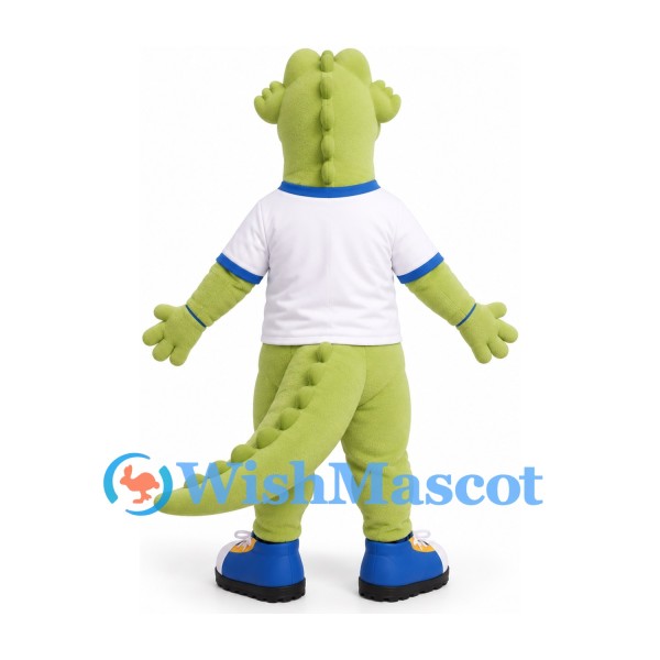 Crocodile Mascot Costume in Light Green with White Sports Shirt
