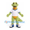 Crocodile Mascot Costume in Light Green with White Sports Shirt