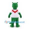 Dragon Mascot Costume in Green with White Jersey and Red Chest Stripe