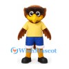 Eagle Mascot Costume in Brown with Yellow Shirt and Blue Shorts