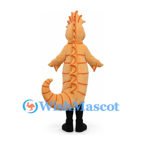 Seahorse Mascot Costume in Peach with Curled Tail and Orange Fin Details