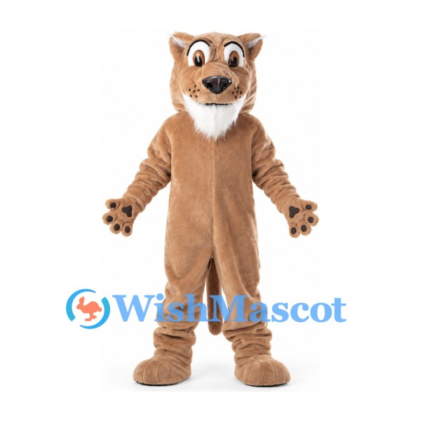 Cougar Mascot Costume in Tan with White Chin and Large Paws