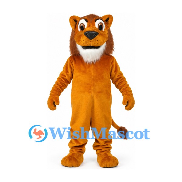 Lion Mascot Costume in Orange with Brown Mane and White Chin