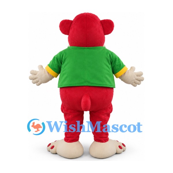 Monkey Mascot Costume in Red and Cream with Green Shirt