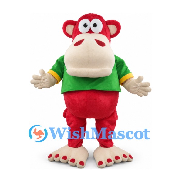 Monkey Mascot Costume in Red and Cream with Green Shirt