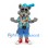 Wolf Mascot Costume in Gray with Tropical Shirt Denim Shorts and Teal Cap