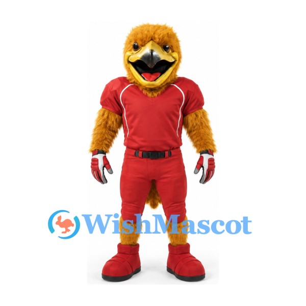 Eagle Mascot Costume in Gold with Red Football Uniform