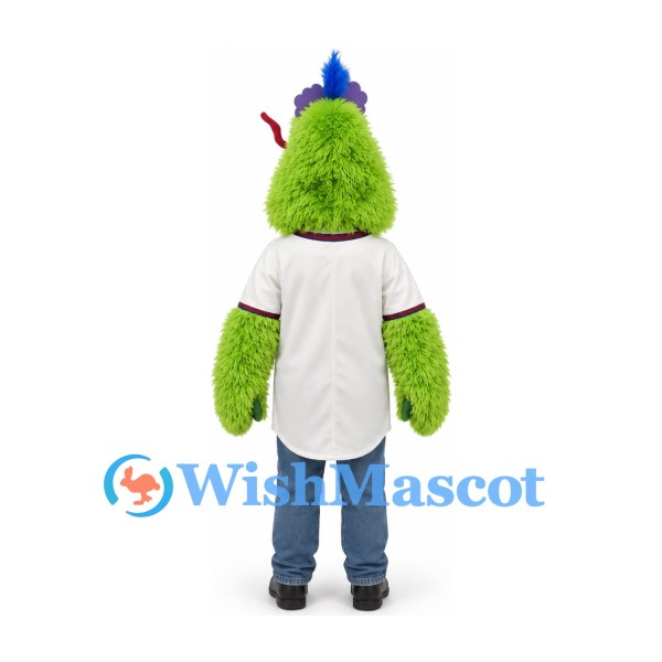 Monster Mascot Costume in Green with White Lab Coat and Blue Hair