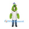 Monster Mascot Costume in Green with White Lab Coat and Blue Hair