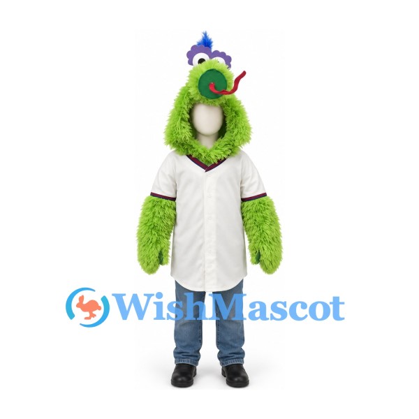Monster Mascot Costume in Green with White Lab Coat and Blue Hair