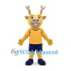 Deer Mascot Costume in Gold with Yellow Sports Shirt and Navy Shorts