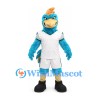 Bird Mascot Costume in Teal with Orange Crest and White Sports Uniform