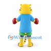 Tiger Mascot Costume in Yellow with Blue Shirt Green Shorts and Red Gloves