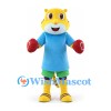 Tiger Mascot Costume in Yellow with Blue Shirt Green Shorts and Red Gloves