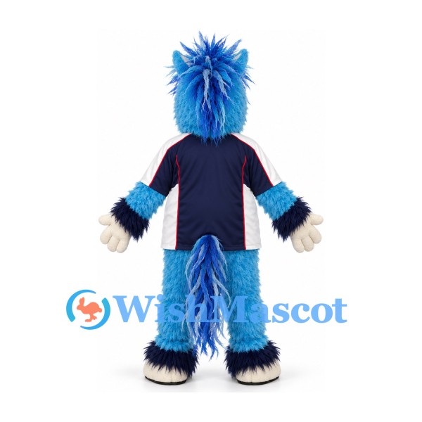 Monster Mascot Costume in Blue with Spiky Hair and Navy Jacket