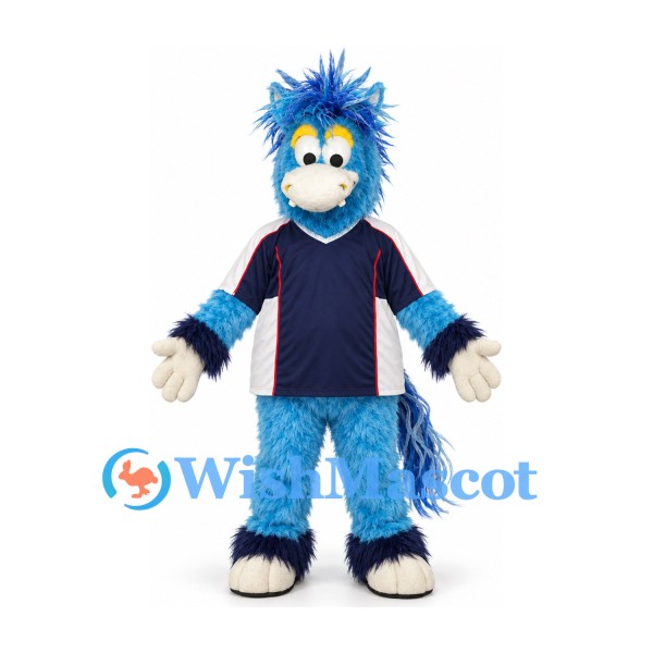 Monster Mascot Costume in Blue with Spiky Hair and Navy Jacket
