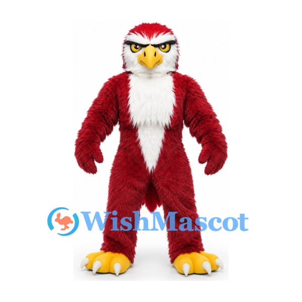 Eagle Mascot Costume in Burgundy with White Chest and Yellow Feet