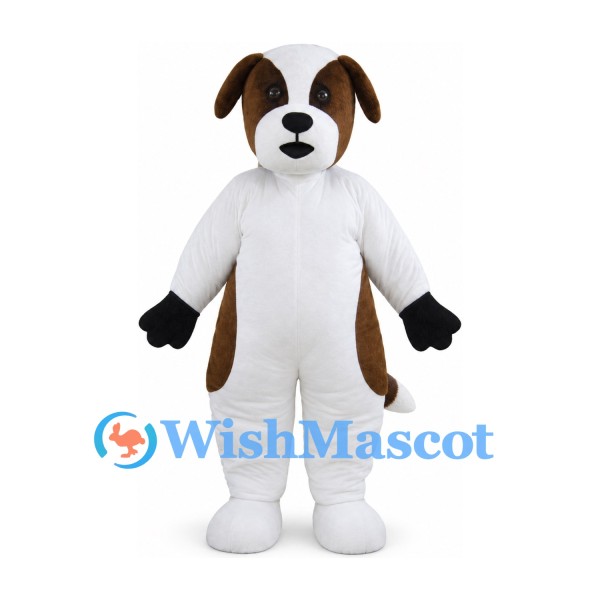 Dog Mascot Costume in White with Brown Patches and Floppy Ears